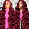 Picture of Lukymart 28 Inch 99J Burgundy Lace Front Wigs Human Hair 13x6 HD Transparent Body Wave Lace Front Wigs Human Hair Pre Plucked 99j Burgundy Red Wine Glueless Human Hair Wigs for Women