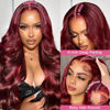 Picture of Lukymart 28 Inch 99J Burgundy Lace Front Wigs Human Hair 13x6 HD Transparent Body Wave Lace Front Wigs Human Hair Pre Plucked 99j Burgundy Red Wine Glueless Human Hair Wigs for Women