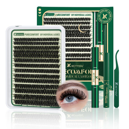 Picture of KEYYOU DIY Lash Extension Kit 280pcs Soft Lash Clusters 100D Curl Easy to Apply with Lash Bond and Seal Lash Applicator Lash Remover Eyelash Extension Kit at Home(RMkit-100D-D-10-18mix)