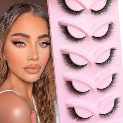 Picture of Veleasha Fox Eye Lashes L Curl Fluffy False Eyelashes 5 Pairs Pack Cat Eye Lashes Wispy & Lightweight Fake Eyelashes for Doll Eye Makeup (Foxy 04)