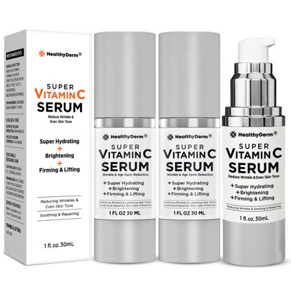 Picture of Super Vitamin C Serum for Women Over 70: Niacinamide, Vitamin C, Hyaluronic Acid, Peptides, Vitamin E, Caffeine, Bakuchiol, Hydrating, Lifting, Wrinkle & Age Spots Reduction Pack of 3