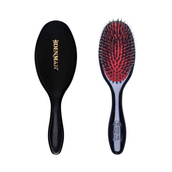 Picture of Denman Cushion Hair Brush (Small) with Soft Nylon Quill Boar Bristles - Porcupine Style for Grooming, Detangling, Straightening, Blowdrying and Refreshing Hair - Black, D81S