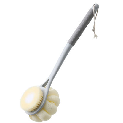 Picture of Shower Body Brush,Soft Bristles and Beautiful Pumpkin Loofah 14” Long Handle Back Scrubber Bath Mesh Sponge for Skin Exfoliating Bath,Massage Bristles Suitable for Wet or Dry,Men and Women (Grey)