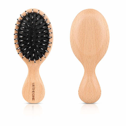 Picture of Hair Brush Mini Boar Bristle Hairbrush for Thick Curly Thin Long Short Wet or Dry Hair Detangle Massage Add Shine, Pocket Travel Small Paddle Hair Brush for Men Women Kids