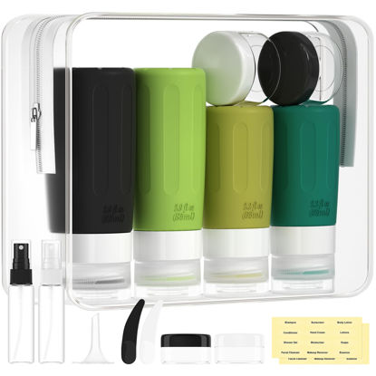 Picture of Morfone 16 Pack Silicone Travel Bottles Set for Toiletries TSA Approved Travel Containers Leakproof Squeezable Refillable Travel Accessories 2oz 3oz for Shampoo Conditioner Lotion Liquids(Green)