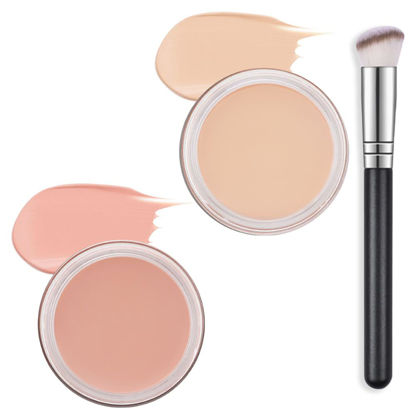 Picture of Kaely 2Pcs Pot Concealer Full Coverage Set,under Eye Brightener Concealer for Conceals Dark Circles,Waterproof Foundation Face Makeup Brush Kit,Color Correcting Concealer,02+04