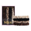 Picture of SILKIE x4 Set - Forget Satin - 100% Pure Mulberry Silk Black Brown Skinny Scrunchies Travel Pouch Everyday Hair Ties Elastics Hair Care Ponytail Holder No Damage (Chocolate)