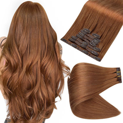 Picture of Full Shine Real Hair Extensions Clip In Human Hair Copper Seamless Human Hair Clip In Extensions Auburn Brown Seamless Hair Extensions Short Clip In Hair Extensions For Women 12 Inch 95 Grams 8 Pcs