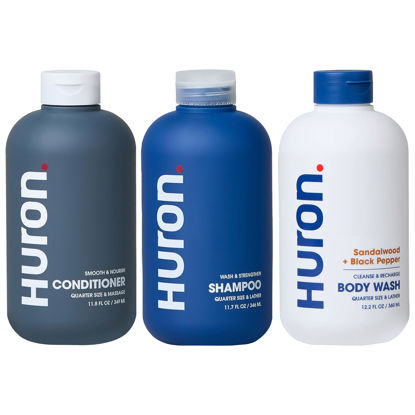 Picture of Huron Shower Kit - Shampoo, Conditioner, & Body Wash For Men - Sandalwood + Black Pepper Scent - Hydrating & Nourishing Men's Shampoo & Conditioner