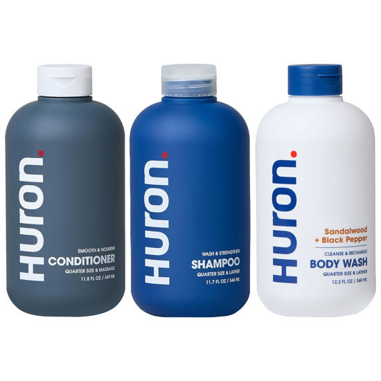 Picture of Huron Shower Kit - Shampoo, Conditioner, & Body Wash For Men - Sandalwood + Black Pepper Scent - Hydrating & Nourishing Men's Shampoo & Conditioner