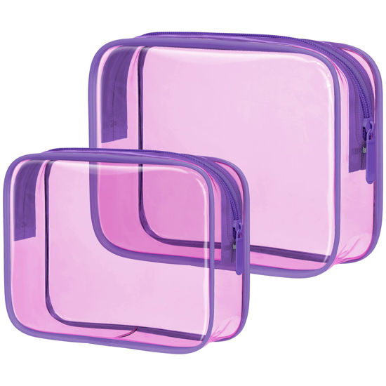 Picture of PACKISM Clear Makeup Bags, 2 Pack Clear Toiletry Bags with Zipper, Water-resistant Clear Cosmetic Bags Fit Travel Essentials, Carry-on Clear Travel Bags, Light Pinkish Purple