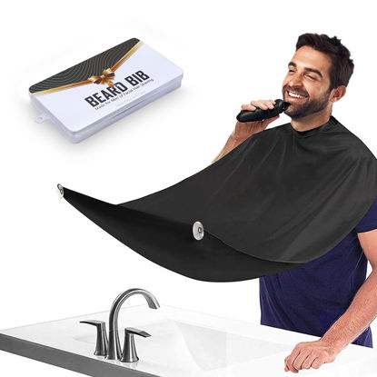 Picture of Beard Bib Apron for Men, Valentine's Day Gift Beard Trimming Catcher Bib for Shaving & Hair Clippings, Waterproof Non-Stick Hair Catcher Grooming Cloth with 2 Suction Cups