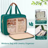 Picture of Wedama Toiletry Bag for Women, Hanging Travel Toiletry Bag with Jewelry Organizer Compartment Large Makeup Bag, PVC Waterproof Cosmetic Travel Bag Trips Camping Bathroom, Green+Brown