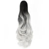 Picture of FELENDY Ponytail Extension Claw 18" 20" Curly Wavy Straight Clip in Hairpiece One Piece A Jaw Long Pony Tails for Women (Black To Silver Grey,Curly)