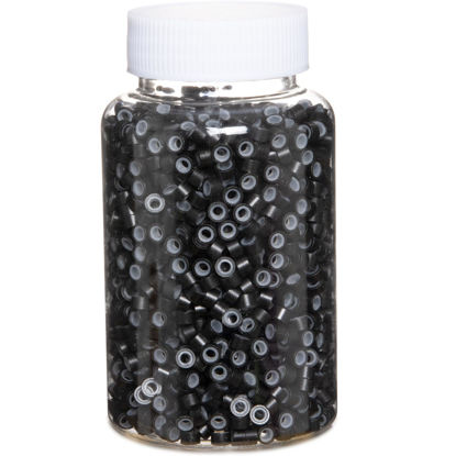 Picture of 2500pcs Hair Extentions Micro Rings Links Beads, 5mm Silicone Lined Beads for Human Hair Extensions Tool-Black