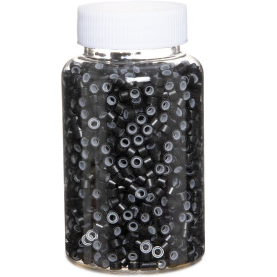 Picture of 2500pcs Hair Extentions Micro Rings Links Beads, 5mm Silicone Lined Beads for Human Hair Extensions Tool-Black