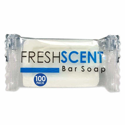 Picture of Freshscent 1.0 oz Bar Soap (100 Pack) Hotel Travel Size, Individually Wrapped, Vegetable Based, Bulk Amenities and Toiletries for Hospitality
