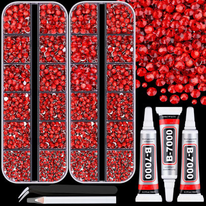 Picture of 12100Pcs Red Rhinestones for Crafting with 3Pcs 10ml B7000 Jewelry Glue, 2 Boxes Flatback Crystals Diomand for Bedazzling Crafts DIY Nail Art Makeup，Resin Gems for Clothing Shoes