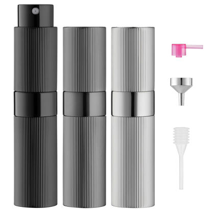 Picture of Lisapack Perfume Travel Refillable Bottle: Atomizer Cologne Spray for Men Portable - Mini Sprayer Empty for Refill - Small Size 8ML Striped (Grey, Black, Silver)