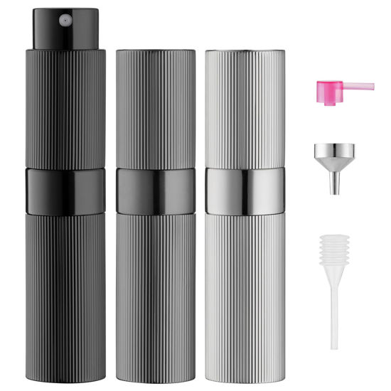 Picture of Lisapack Perfume Travel Refillable Bottle: Atomizer Cologne Spray for Men Portable - Mini Sprayer Empty for Refill - Small Size 8ML Striped (Grey, Black, Silver)