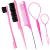 Picture of 5Pcs Slick Back Brush Set with Topsy Tail Tool, Teasing Bristle, Rat Comb for Women & Girls Hair Styling, Flyaways Control and Edge Combing - Pink