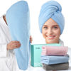 Picture of YFONG 3 Pack Large Microfiber Hair Towel Wrap, 30" x 10" Thicker Anti Frizz Quick Dry Hair Towels for Women Long, Curly, Thick Hair, Super Absorbent Hair Turban for Wet Hair (Grey, Pink, Blue)