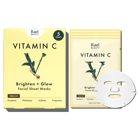 Picture of Rael Face Mask Skin Care, Vitamin C Face Masks - Bamboo Facial Sheet Mask, Korean Skincare, with Brightening Vitamin C Serum and Fruit Extracts, All Skin Types (Vitamin C, 5 Sheets)