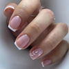 Picture of Press on Nails Short Square White French Tip Fake Nails Press ons with Glitter Leaves Designs Acrylic Nails Glossy Glue on Nails Light Purple Full Cover Stick on Nails for Women 24 Pcs