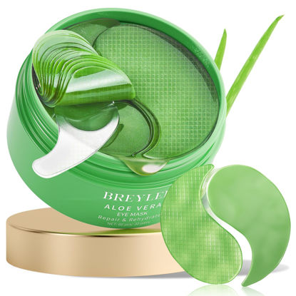 Picture of BREYLEE Aloe Vera Eye Masks- 60 Pcs - Puffy Eyes and Dark Circles Treatments - Look Younger and Reduce Wrinkles and Fine Lines Undereye, Improve and Firm eye Skin - Pure Natural Material Extraction