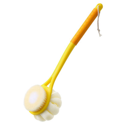 Picture of Shower Body Brush,Soft Bristles and Beautiful Pumpkin Loofah 14" Long Handle Back Scrubber Bath Mesh Sponge for Skin Exfoliating Bath,Massage Bristles Suitable for Wet or Dry,Men and Women (Yellow)
