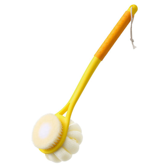 Picture of Shower Body Brush,Soft Bristles and Beautiful Pumpkin Loofah 14" Long Handle Back Scrubber Bath Mesh Sponge for Skin Exfoliating Bath,Massage Bristles Suitable for Wet or Dry,Men and Women (Yellow)