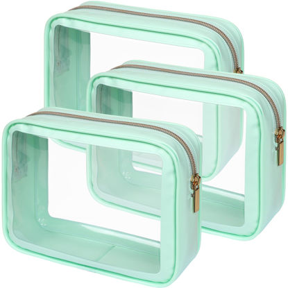 Picture of PACKISM TSA Approved Toiletry Bag - Amazing Color-Edged Clear Makeup Bag, 3 Pack in Spacious Space, Reusable Clear Toiletry Bags with Great Value, Green