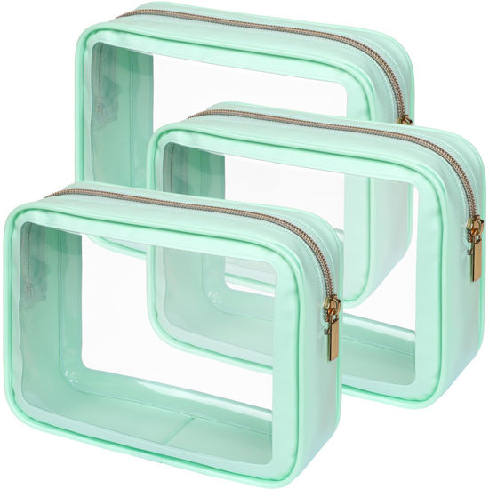 Picture of PACKISM TSA Approved Toiletry Bag - Amazing Color-Edged Clear Makeup Bag, 3 Pack in Spacious Space, Reusable Clear Toiletry Bags with Great Value, Green