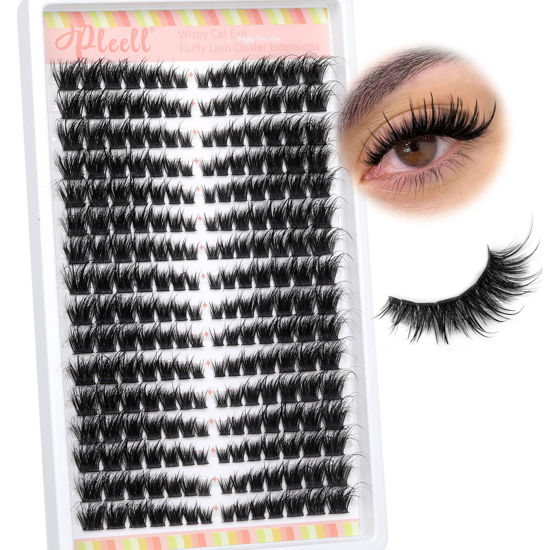 Picture of Fluffy Lash Clusters Wispy D Curl Eyelash Clusters 7-19MM Cluster Eyelash Extensions 224Pcs Cat Eye Individual Lashes Clusters Soft Luxury DIY Lash Extension Clusters at Home by Pleell