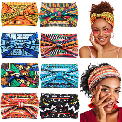 Picture of Yeshan Women's Wide Boho Knotted Non-Slip Turban Headwraps - Stretchy Bandeau Hair Bands for Sports, Yoga, Workouts, Pack of 8
