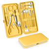 Picture of Teamkio 18pcs Manicure Set Pedicure Nail Clippers Set Travel Hygiene Kit Stainless Steel Professional Cutter Care Set Scissor Tweezers Knife Ear Pick Tools Grooming Kits with Leather Case(Yellow）