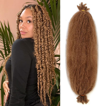 Picture of 8 Packs Honey Blond Springy Afro Twist Hair 30 Inch Pre-Separated Spring Twist Crochet Braids Hair For Long Marley Twist Braiding Hair Extension For Women (8 Strands/Pack,27#)