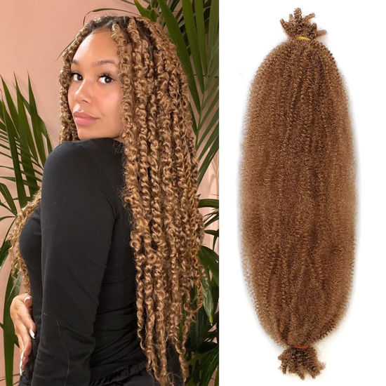Picture of 8 Packs Honey Blond Springy Afro Twist Hair 30 Inch Pre-Separated Spring Twist Crochet Braids Hair For Long Marley Twist Braiding Hair Extension For Women (8 Strands/Pack,27#)