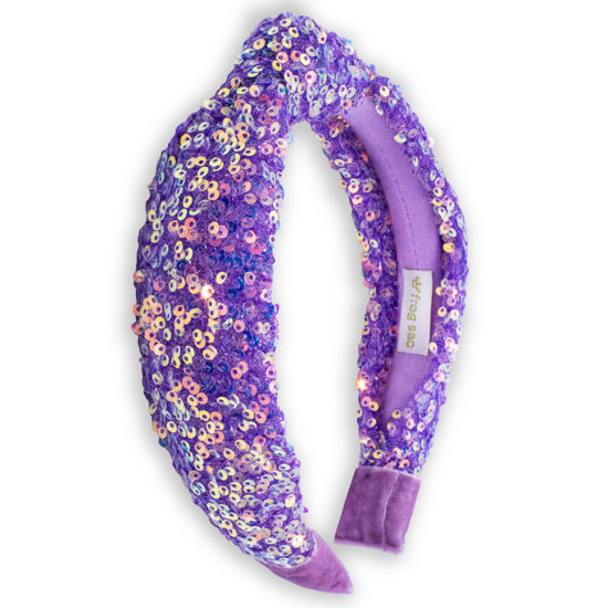 Picture of FROG SAC Sequin Knot Headband for Girls, Purple Knotted Hair Bands Accessories for Kids, Sparkly Iridescent Little Girl Headbands, Cute Fashion Hairbands for Tweens Stocking Stuffers for Children