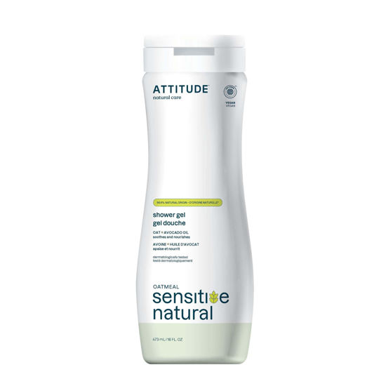 Picture of ATTITUDE Body Wash for Sensitive Skin with Oat and Avocado Oil, EWG Verified, Dermatologically Tested, Vegan, 16 Fl Oz