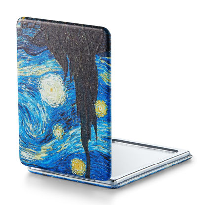 Picture of OMIRO 1X/3X Magnifying Mirror, Unique Painting Compact Mirror with Classical PU Leather, 2.4" W x 3.4" L (Starry Night)