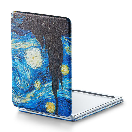 Picture of OMIRO 1X/3X Magnifying Mirror, Unique Painting Compact Mirror with Classical PU Leather, 2.4" W x 3.4" L (Starry Night)