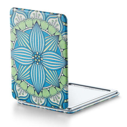 Picture of OMIRO 1X/3X Magnifying Mirror, Unique Painting Compact Mirror with Classical PU Leather, 2.4" W x 3.4" L (Green Flower Mandala)