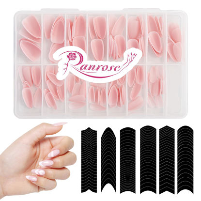 Picture of Ranrose 240PCS Press On Nails Almond - Short Almond Fake Nails,15 Sizes Soft Gel Nails Tips Pink Fake Tips Set with French Stickers for Women Girl Nail Salon Home DIY