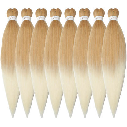 Picture of Braiding Hair Pre Stretched Braiding Hair Ombre Prestretched Synthetic Braiding Hair 8 Packs Crochet Braids Hair Two-Tone Yaki Straight Hair For Women Hot Water Setting, Itch Free(12inch,#27/613)