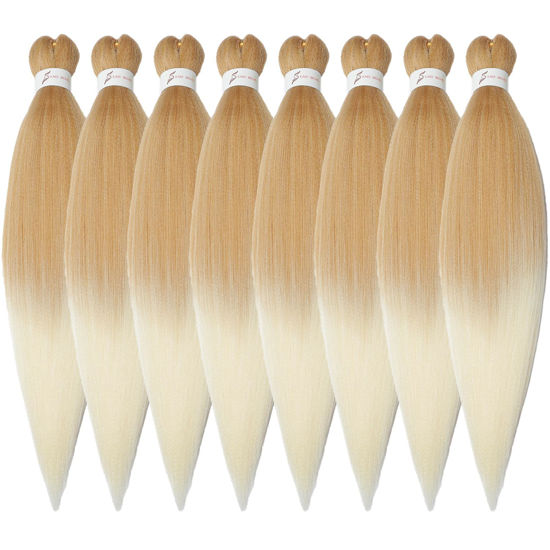 Picture of Braiding Hair Pre Stretched Braiding Hair Ombre Prestretched Synthetic Braiding Hair 8 Packs Crochet Braids Hair Two-Tone Yaki Straight Hair For Women Hot Water Setting, Itch Free(12inch,#27/613)