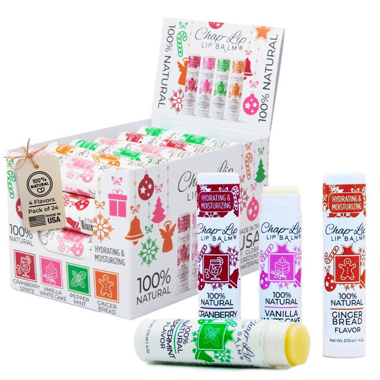Picture of Chap-Lip Lip Balm 100% Natural Lip Balm Set - Beeswax Natural Christmas Gifts for Her - Lip Moisturizer for Dry Lips, Cocoa Butter - Petroleum Free, 24 Count, 2 Pack
