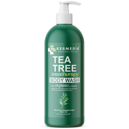 Picture of KESMEDIK Tea Tree Body Wash | Antibacterial & Antifungal Defense Whole-Body Wash for Odors, Athlete's Foot, Ringworm, Acne, and Eczema Relief. Refreshes and Soothes Itchy Skin - 16 Fl Oz