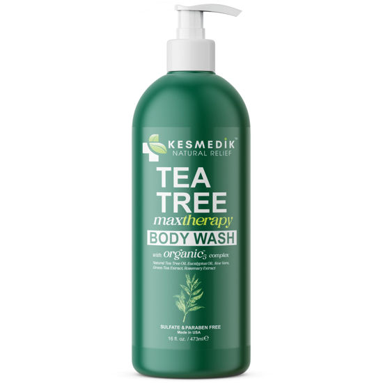 Picture of KESMEDIK Tea Tree Body Wash | Antibacterial & Antifungal Defense Whole-Body Wash for Odors, Athlete's Foot, Ringworm, Acne, and Eczema Relief. Refreshes and Soothes Itchy Skin - 16 Fl Oz