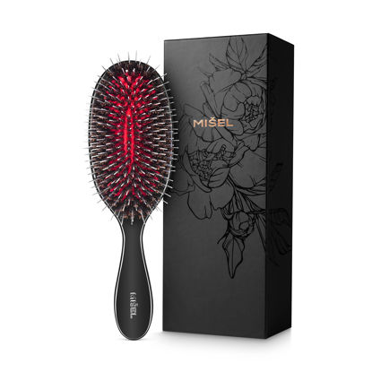 Picture of MISEL Professional Boar Bristle Hair Brush for Women and Men | Detangles All Natural Hair Types and Hair Extensions | Reduces Breakage | Great for Wavy and Straight Hair | Salon-Approved | Medium